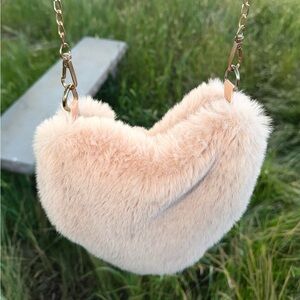 Faux Fur Heart Shaped bag with Fur strap